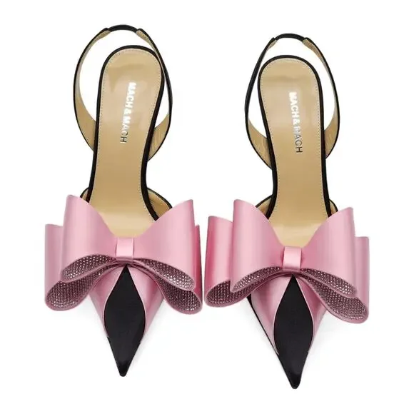 Mach & Mach Le Cadeau Satin Slingback Pumps 95mm in Black $1025 - Picture 4 of 9